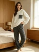 Пижама женская из флиса серая с белым Oversize S-L 0000881 - изображение 4