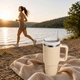Термос термокружка Tumbler с ручкой, крышкой и трубочкой 30 см, Кремовый айвори - изображение 8