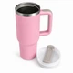 Термокухоль Tumbler з ручкою та кришкою, трубочка 30 см, термос для кави, чаю та холодних напоїв Рожевий - зображення 1