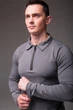 Чоловіча лонгслів R.A. Polo Long Grey на блискавці 2XL - зображення 6