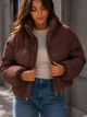 Куртка женская Fashion 3072 вафельная короткая с воротником-стойкой L коричневая - изображение 1
