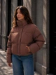 Куртка женская Fashion 3072 вафельная короткая с воротником-стойкой L коричневая - изображение 5