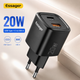 Сетевое зарядное устройство Essager ES-CD54 20W USB Type-C PD + USB-A, быстрая зарядка, адаптер питания 110–240V, EU Plug черное - изображение 1