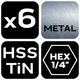 Набор сверл NEO Tools 08-959 6 шт - резьбонарезные M3-M10 с покрытием TiN 1/4" Hex - изображение 3