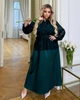 Платье женское макси из шелка Дабл с кружевным верхом, длинными полупрозрачными рукавами и поясом на талии больших размеров G&M k-132090 54-56 Размер цвет Темно-зеленый - зображення 1