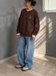 Свитшот женский Matinee&Fancy 877-52 oversize с двойным воротником и вышивкой one size коричневый - изображение 3