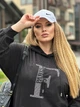 Худи женское без утепления свободного кроя с двойным капюшоном и с аппликацией из стразов двунитка 48-50 черный - изображение 3