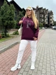 Худи женское без утепления свободного кроя с двойным капюшоном и с аппликацией из стразов двунитка 56-58 марсала (бордово-фиолетовое) - изображение 3