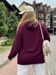 Худи женское без утепления свободного кроя с двойным капюшоном и с аппликацией из стразов двунитка 56-58 марсала (бордово-фиолетовое) - изображение 5