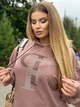 Худи женское без утепления свободного кроя с двойным капюшоном и с аппликацией из стразов двунитка 48-50 мокко (темно-бежевый) - изображение 2