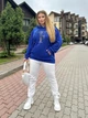 Худи женское без утепления свободного кроя с двойным капюшоном и с аппликацией из стразов двунитка 60-62 электрик (ярко-синий) - изображение 3
