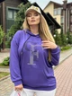 Худи женское без утепления свободного кроя с двойным капюшоном и с аппликацией из стразов двунитка 48-50 фиолетовый - изображение 1