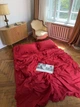 Комплект постельного белья с рюшами RED (красный, однотонный) Евро 200х220 см - изображение 1