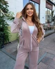 Велюровый женский спортивный костюм с лампасами прямые брюки и кофта на молнии с капюшоном 60-62 мокко (бежевый) - изображение 4