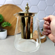Стеклянный чайник-кофейник для плиты 1,1л Jasmine GK-5802 с золотистыми элементами и удобным заварочным фильтром Прозрачный - изображение 5