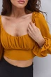 Укороченная летняя блуза с открытыми плечами горчичная Arjen 35589, размер S - изображение 2