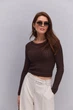 Ажурная вязаная кофточка темно-коричневого цвета Arjen 102135, размер S/M - изображение 8