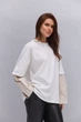 Жіночий oversize лонгслів молочний з сорочковими рукавами в смужку Arjen 22296, розмір універсальний - зображення 1