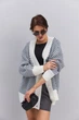 Вязаный женский кардиган oversize молочный с синим узором «елочка» Arjen 102287, размер универсальный, код цвета 111841 - изображение 11