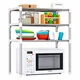 Полка-органайзер для микроволновой печи Multifunctional Storage Rack телескопическая кухонная полка над микроволновой печью металлический стеллаж для кухни с крючками 43–65 см × 40–50 см × 30–35 см Цвет: Белый - изображение 3
