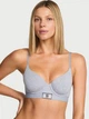 Женский комплект белья с логотипом из страз Victoria's Secret лиф и трусики тонг 1161513594 (Серый 40D/XXL) - изображение 2