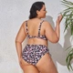 Женский раздельный купальник больших размеров Plus Size с тонким поролоном и плавками слипами с высокой посадкой 4XL леопардовый - изображение 6