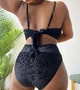 Женский раздельный купальник бикини Plus Size больших размеров с высокими плавками и леопардовым принтом 4XL черный - изображение 8