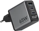 Мережевий зарядний пристрій GaN 65W PD QC4.0 швидка зарядка з цифровим дисплеєм для Apple iPhone iPad MacBook Samsung Xiaomi юсб блок адаптер живлення для айфона самсунга ноутбука телефона планшета з кабелем 2 Type C + USB Темно-сірий - зображення 1