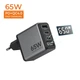 Мережевий зарядний пристрій GaN 65W PD QC4.0 швидка зарядка з цифровим дисплеєм для Apple iPhone iPad MacBook Samsung Xiaomi юсб блок адаптер живлення для айфона самсунга ноутбука телефона планшета з кабелем 2 Type C + USB Темно-сірий - зображення 6