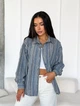 Стильна жіноча лляна oversize сорочка у смужку casual INNOE 300055-2, р. 54-56 Темно-сірий - изображение 2