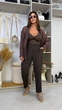 Брюки женские baggy из вельвета свободного кроя с высокой посадкой, эластичным поясом и боковыми карманами больших размеров G&M k-132223 54-56 Размер цвет шоколад - изображение 1