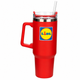 Изотермическая кружка LIDL из нержавеющей стали 1.2 л, термокружка с ручкой, крышкой и трубочкой, красный - изображение 1