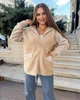 Пальто кофта пушистая удлиненная прямая из альпаки на молнии с капюшоном для полных размер оверсайз 48-56 бежевый МС 89450 - изображение 4