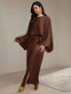 Атласна сукня з рукавами «Кажан» ElborDress, коричнева, one size - зображення 2