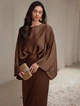 Атласна сукня з рукавами «Кажан» ElborDress, коричнева, one size - зображення 5