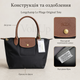 Сумка-тоут Longchamp Le Pliage Original Tote черная размер M - женская с коричневыми ручками 28×26,5×15,5 см - изображение 5