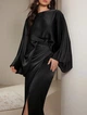 Атласна сукня з рукавами «Летюча миша» ElborDress, чорна, one size - зображення 2