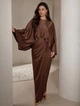 Атласна сукня з рукавами «Летюча миша» ElborDress, коричнева, one size - зображення 4