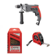 Набор для монтажа INTERTOOL: дрель DT-0121 + сверла SD-0025 + рулетка MT-0310 - изображение 1
