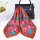 Платок женский терракотовый коричневый с украинским цветочным принтом розы васильки народный орнамент квадратный на шею голову волосы косынка 70х70 см - изображение 2