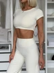 Спортивный женский костюм Calm Fit (топ-футболка с вырезом + леггинсы палаццо) для йоги и фитнеса Premium M Молочный (CF190181_05M) - изображение 3
