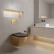 Подвесной унитаз Rea Carlo Tornado безободковый 49x36 см black с отделкой brushed gold REA-C4330 - изображение 2
