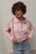 Жіноча в’язана кофта-поло на блискавці - пудра цвет, ONE SIZE (є розміри) - зображення 5