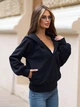 Оверсайз зип толстовка из трикотажа на флисе с капюшоном ISSA PLUS 15895 S черная (issa2007682860319) - изображение 2