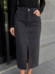 Юбка женская джинсовая Liana A-489 миди с разрезом впереди и бахромой 30 черная - изображение 1