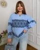 Свитер женский теплый с этническим орнаментом голубого цвета 39426 One Size - изображение 3