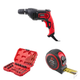Набор для монтажа INTERTOOL: дрель WT-0115 + экстракторы и сверла SD-8009 + рулетка MT-0836 - изображение 1