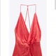 Платье мини Zara Front Knot Twist Slip Floral кораллового цвета с цветочным принтом узлом спереди и V-образным вырезом размер M одежда для женщин - изображение 2
