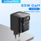 Зарядное устройство с выдвижным кабелем Type-C Asometech USB-A, USB-C 65W - изображение 1