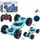 Детская игрушка Машина-перевертыш на радиоуправлении A-Toys, подсветка, акум. 3,7 V, пульт, роликовые колеса, 27,5-8-19,5 см, бирюзовая (M 765-23 H) - изображение 1